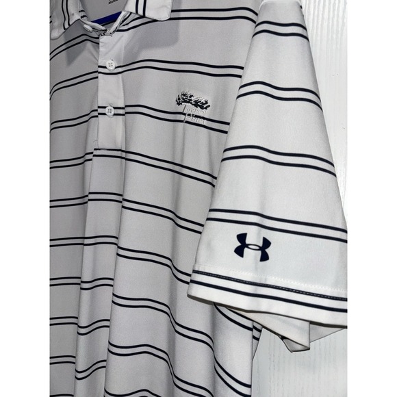 Under Armour Golf Polo Shirt Men's XXL White Striped Torrey Pines Logo Heat Gear - Picture 5 of 6